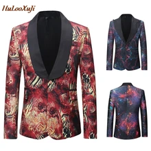 HuLooXuJi модный мужской блейзер с принтом, дизайн плюс размер, хип-хоп, повседневный облегающий костюм на пуговицах, куртки, размер США: M-3XL