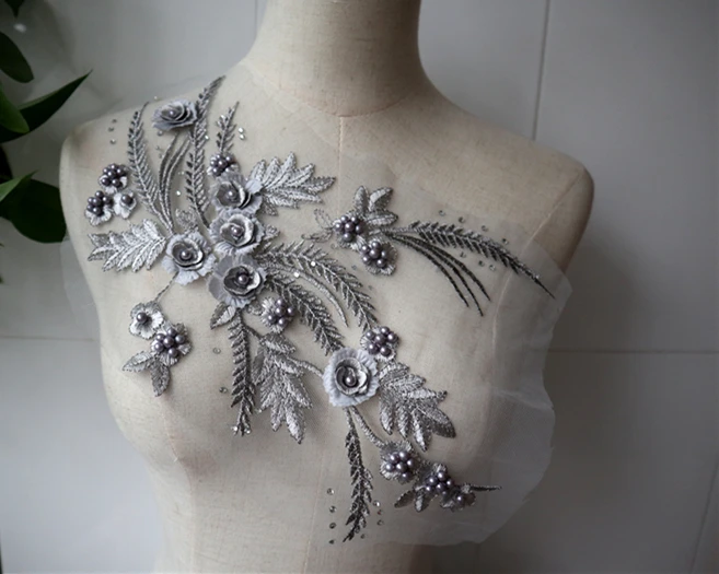 

black 3D lace applique flowers lace, embroidered lace appliques patches fabrics for girls dance costume couture haute
