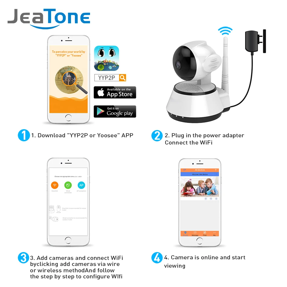 JeaTone Home Security IP 720P HD Mini Camera Wireless Smart WiFi Network Camera WI-FI Audio Record Surveillance Baby Monitor