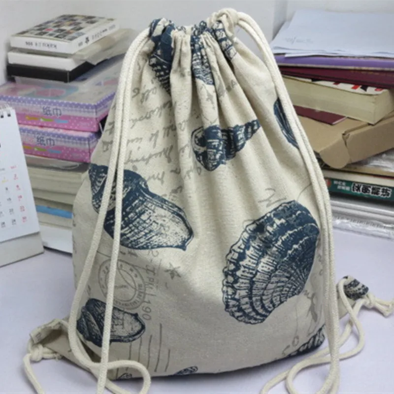 YILE хлопчатобумажная ткань, мешок со шнурком студенческий рюкзак для путешествий сумка для книг в виде морской улитки оболочки 824-2