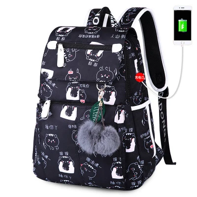 Женские рюкзаки с usb зарядкой для девочек-подростков, школьные сумки, черные дорожные сумки, женская модная сумка для ноутбука, Mochila Feminina - Цвет: A2