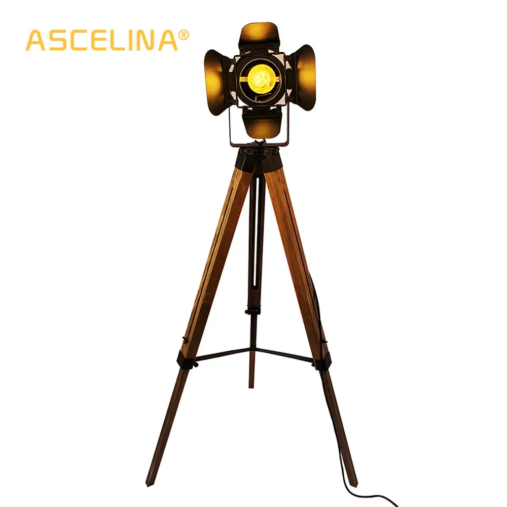  Led wood floor lamp Tripod American Loft Adjustable Bedside Floor lights stand lamp with lampshade  - 32812386954