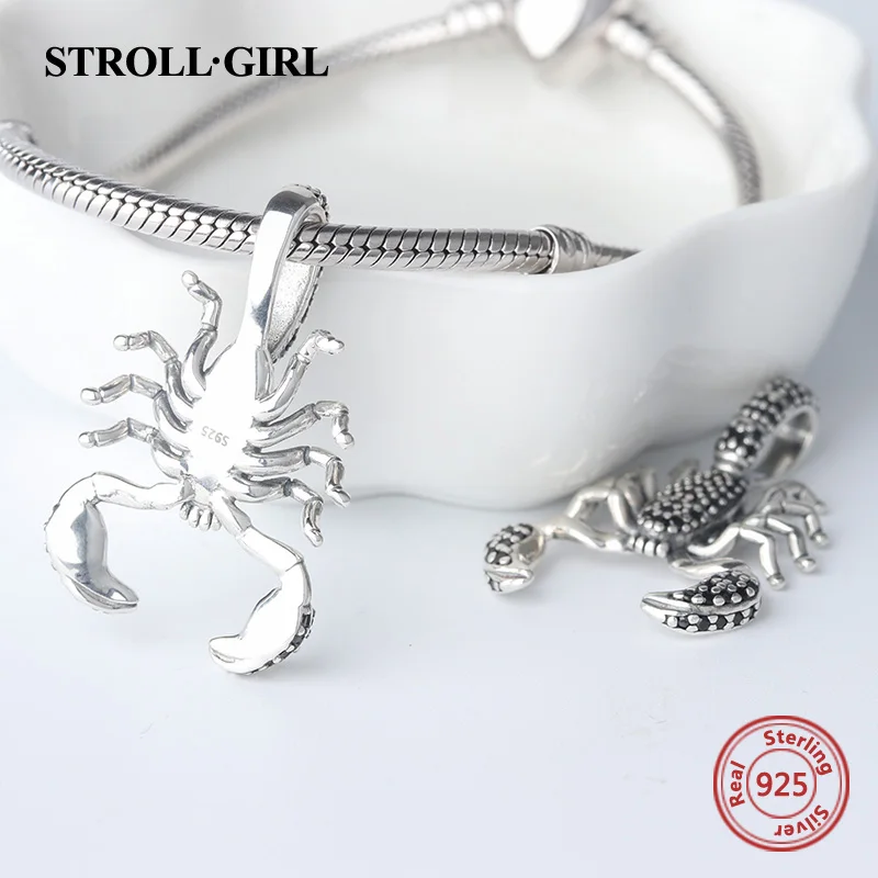 Strollgirl рекомендуем животных скорпион подвески с черным CZ стерлингового серебра 925 бусины подходят Пандора браслеты Ювелирные изделия Подарки