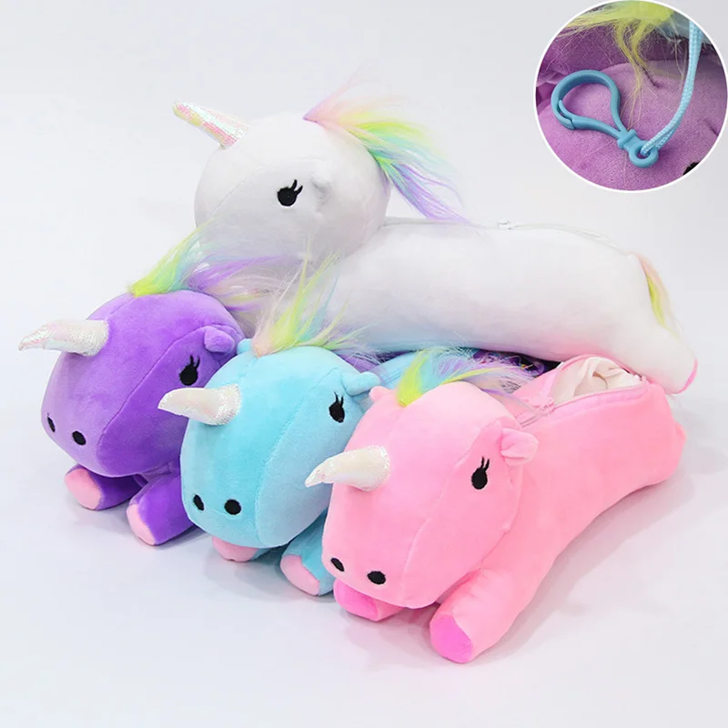

Colorful Creative Kawaii Unicorn Soft Plush Pencil Case With Hook To Hang Cute Pen Bags For Kids Gift Student Stationery