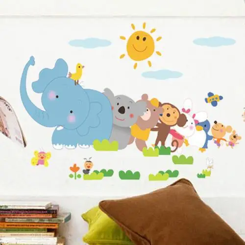 

New Arrive Vinyl Wall Sticker Animal Zoo Elephant Bee Bear Monkey Rabbit Sunshine Bird Plane Children Room Decorat