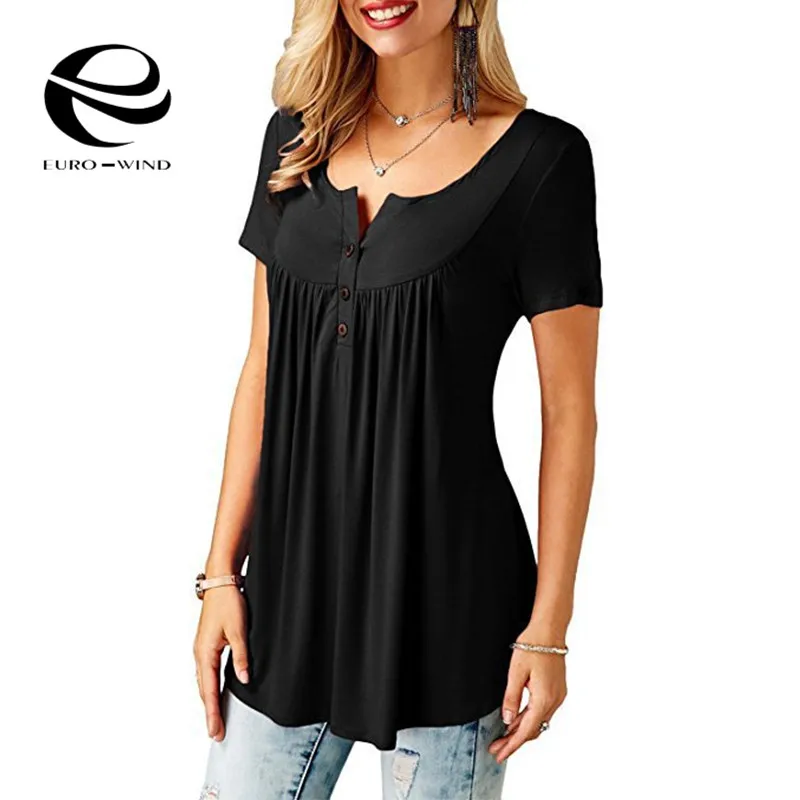 زائد حجم 5XL T قميص المرأة مطوي طويل التي شيرت Blusas الصيف أعلى المحملات قميص فضفاض فام Camisas موهير عارضة الإناث الصلبة قمم