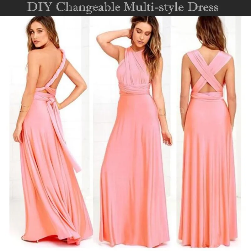 

2018 Hot Elegant Halter Sexy Long Dress DIY Changeable Multi-style Dress for Party&Banquet Evening,Floor-Length Dress for Bride