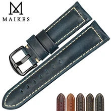 Аксессуары для часов MAIKES, модный синий ремешок для часов 20 мм, 22 мм, 24 мм, 26 мм, винтажный масляный воск, кожаный ремешок для часов Fossil, ремешок для часов
