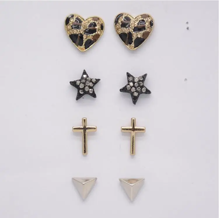 

On Sale Promotion Dainty Heart Cross Star Triangle Stud Earrings Women Rhinestone Brincos Earrings Bijoux Jewelry Gift E5146