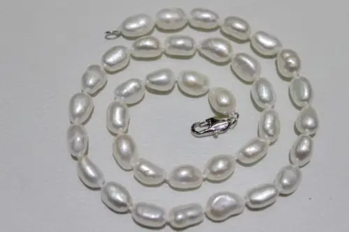 

Free shipping@@@@@ A>Fresh water pearl necklace white 8x9mm Length17INCH a