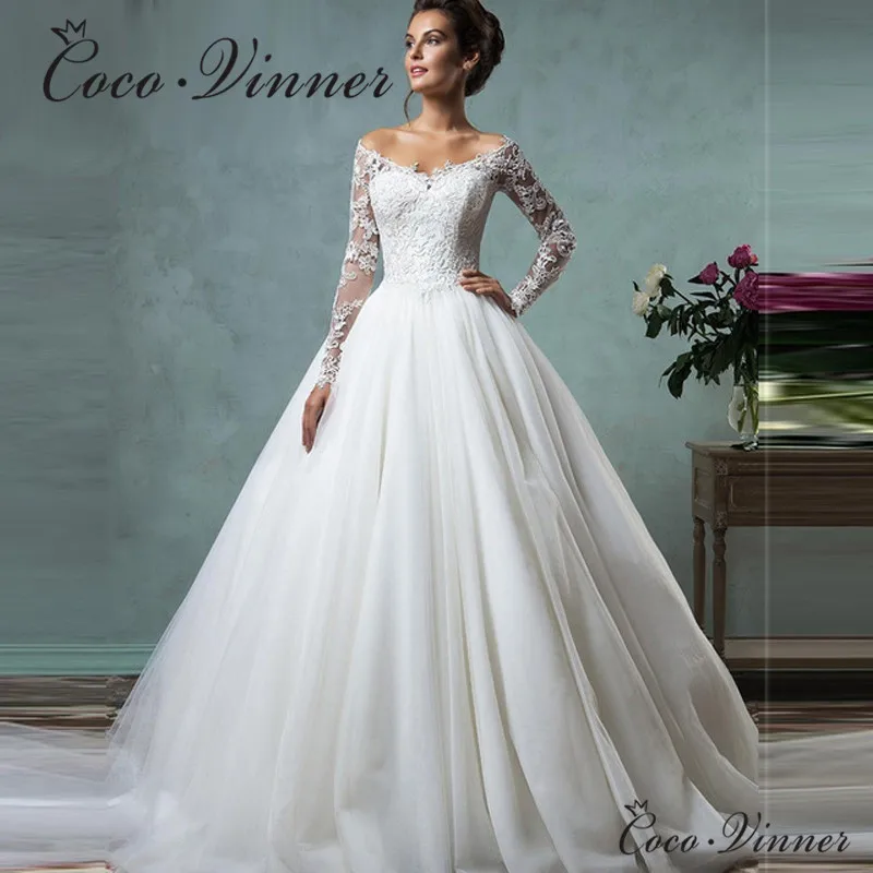 Vestido De Novia с кружевной аппликацией свадебное платье длинным рукавом Осень-зима