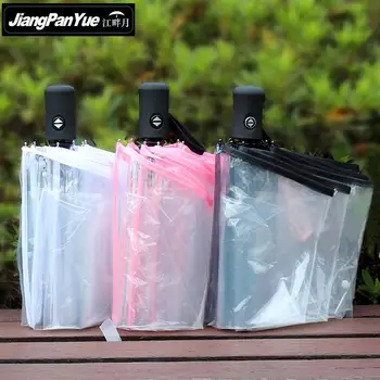 

Transparent 3 Folding Automatic Umbrella Thickness More Safer Go out Paraguas Transparente Rain Women