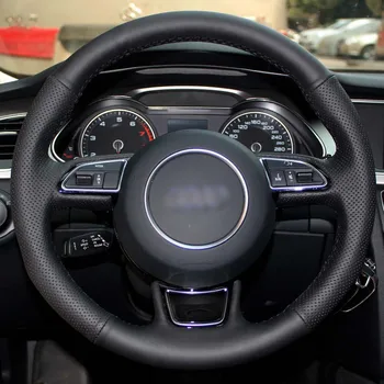 

Steering Wheel Cover Case for AUDI A1 A3 A4 A5 A7 Steering Covers DIY Genuine Leather Car Styling Black