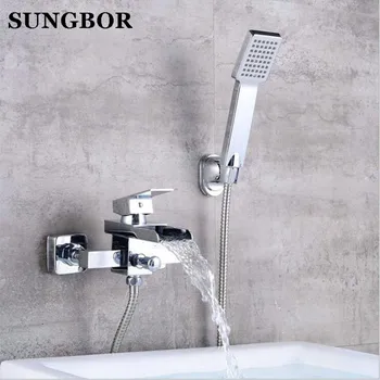 

Bathtub Faucet Bathroom Shower Wall Mounted Waterfall Spout Bath Basin Mixer Tap Single Handle Transparent Glass Spout LH-8115H