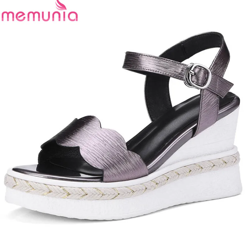 

MEMUNIA 2018 large size 34-42 new fashion shoes woman genuine leather women sandals simple buckle platform wedges prom shoes