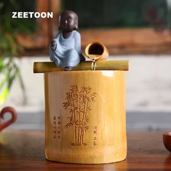 

Vintage Cute Little Monk Mini Fountain Bamboo Water Features Feng Shui Lucky Desktop Ornament Home Decor Business Birthday Gift