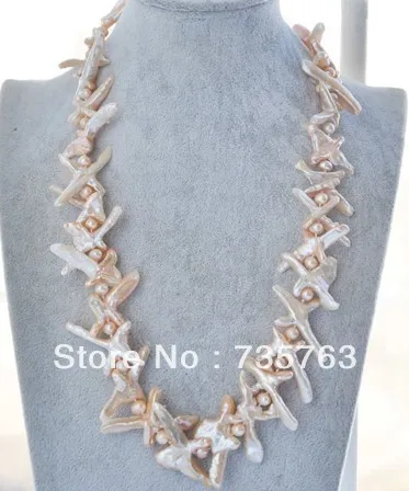 

HOT 00901 50mm PINK CROSS BAROQUE KESHI REBORN PEARL NECKLACE