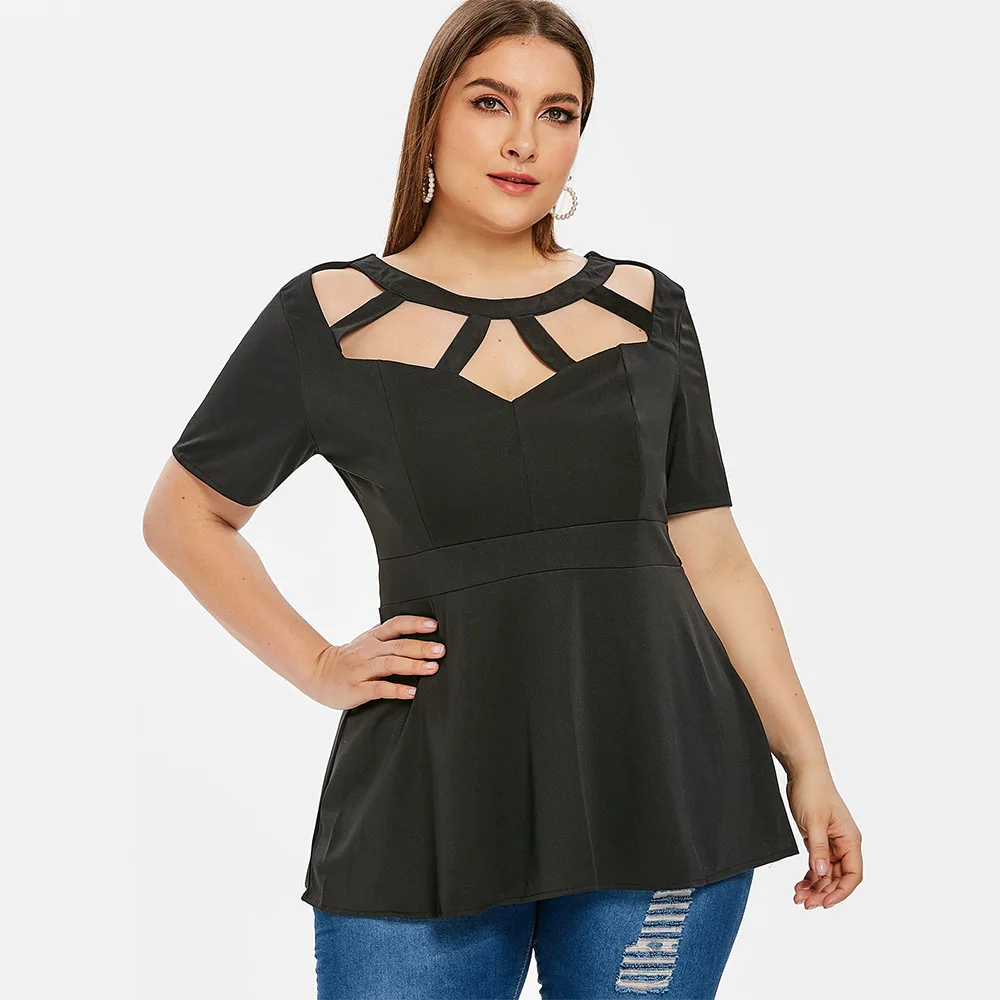 Rosegal Plus Size Women Tops Plus Size Cut Out A Line T shirt Hollow ...