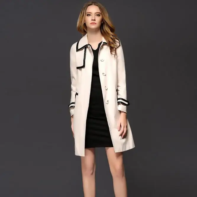 Windbreaker Women Long Trench Coat For women Lapel Collar Loose Stitching Dust Coat British Designer Trench