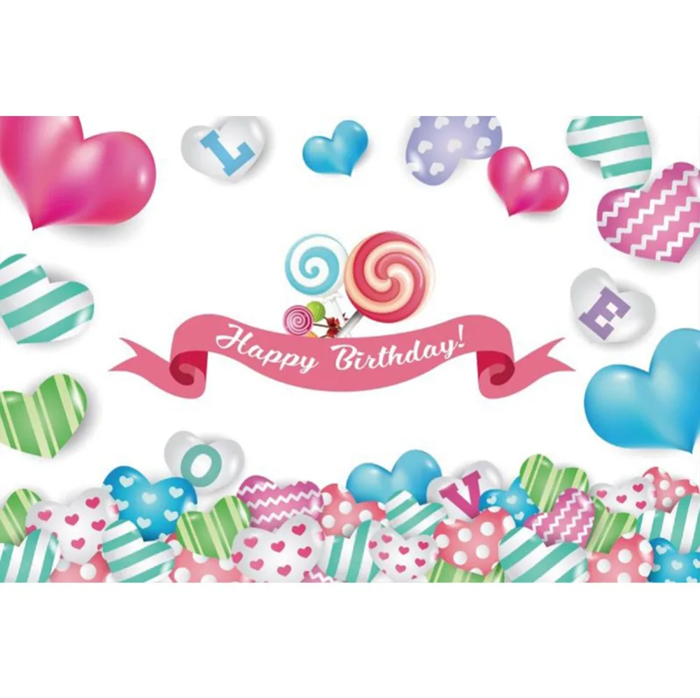 

Laeacco Happy Birthday Candy Heart Love Baby Shower Cartoon Stage Scene Photo Backdrops Photography Backgrounds For Photo Studio