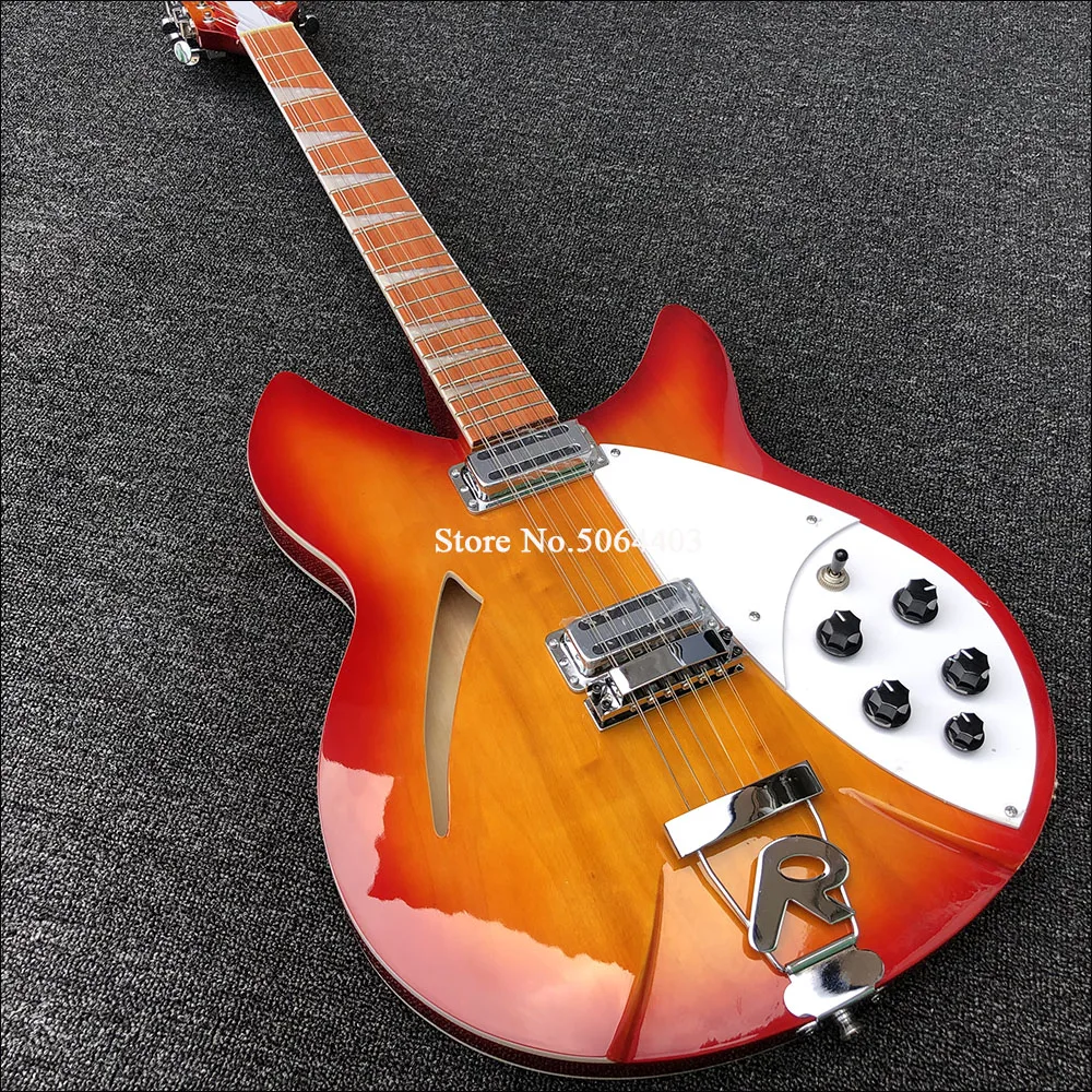 

High-quality12-string electric guitar, 360 electric guitar, half-empty core with F-hole, red paint, front and back edges, postag