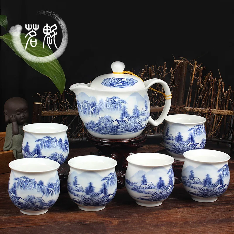 Ceramic Tea Set,Blue and white porcelain KungFu Teapot and teasetsin Teaware Sets from Home