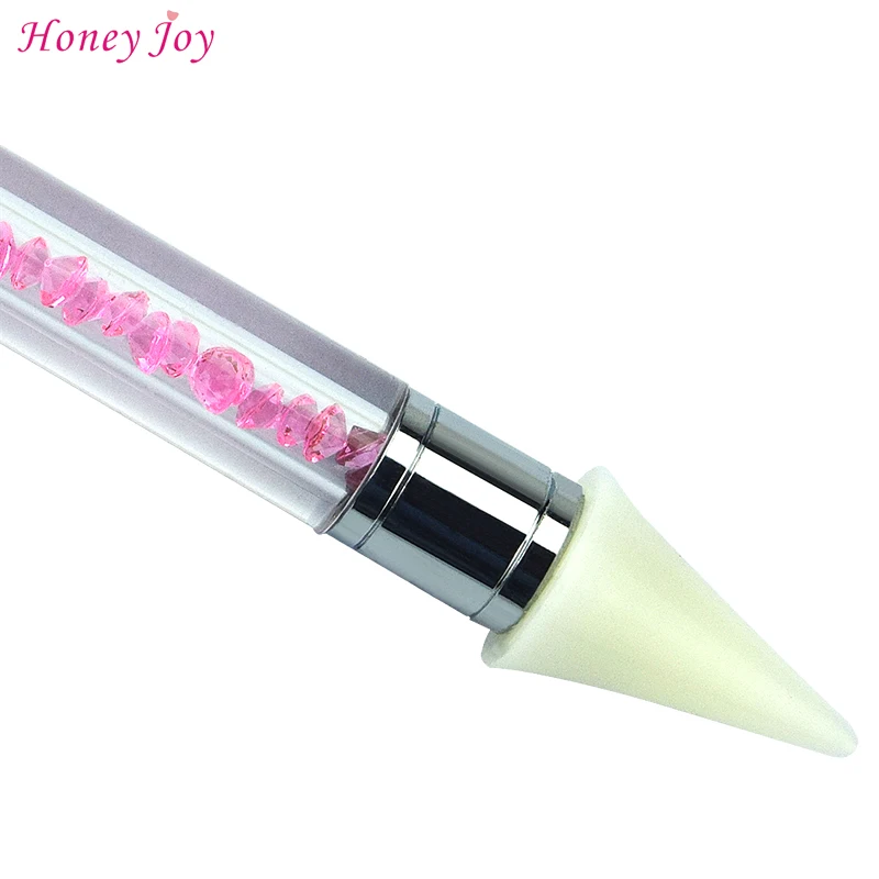 Хорошо защищенный металлический чехол, Упакованные двухконцевые восковые Стразы для ногтей, бусины, шпильки, блестки, палочка, карандаш, Розовая прозрачная ручка