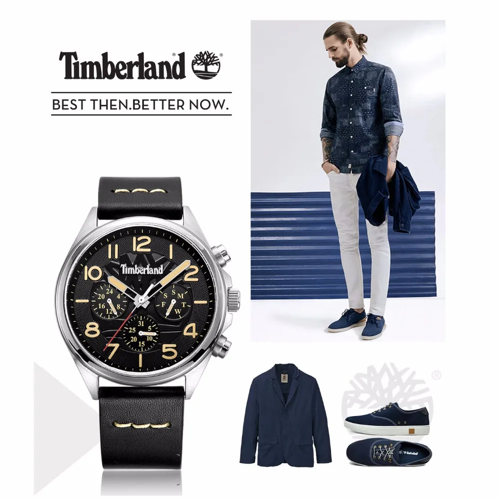 Timberland Mens Watches Leather Multifunction Display Calendar Casual Quartz Waterproof Men Watch T14844