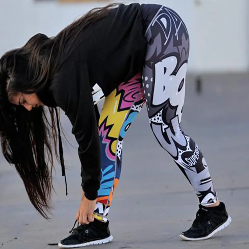 Модная спортивная одежда с принтами граффити, леггинсы для фитнеса и йоги, сексуальные уличные штаны с высокой талией, обтягивающие штаны для йоги и бега