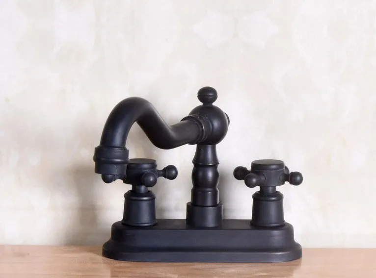Black Color Oil Rubbed Bronze 2 Handles Swivel Spout Kitchen Bar Sink Bathroom Two Holes Basin Faucet Mixer Tap anf149