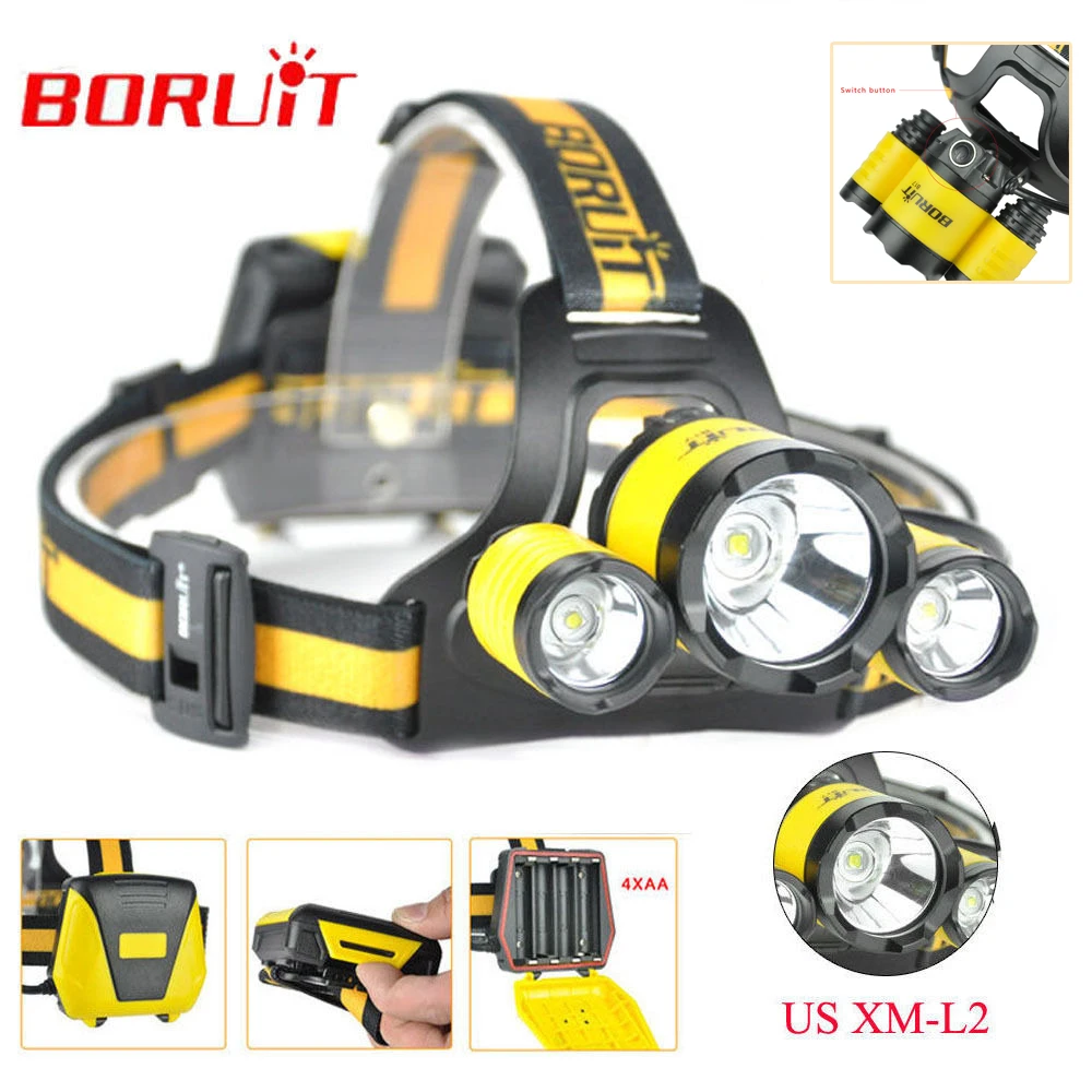 Перезаряжаемый налобный фонарь для рыбалки, светодиодный XM-L2, 4 режима, походная фара, велосипедная фара, фонарик BORUiT B17 светодиодный налобный фонарь