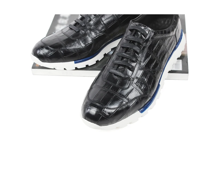 VIKEDUO кроссовки из натуральной крокодиловой кожи на шнуровке ручной работы Черная клетчатая обувь повседневная офисная Свадебная Спортивная кожаная мужская обувь