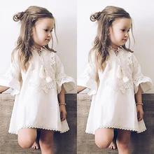 Летнее милое новое платье принцессы для маленьких девочек кружевное расклешенное платье принцессы с короткими рукавами летнее праздничное платье