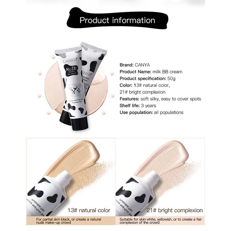 

Natural Milk BB Cream Whitening Skin Soft Silky Concealer Creams BB Cream Makeup