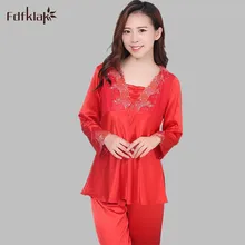 Fdfklak Сексуальная Женская шелковая пижама Наборы Весна Лето женский кружевной атлас с вышивкой пижамы ночное белье домашняя одежда L-XL E0856