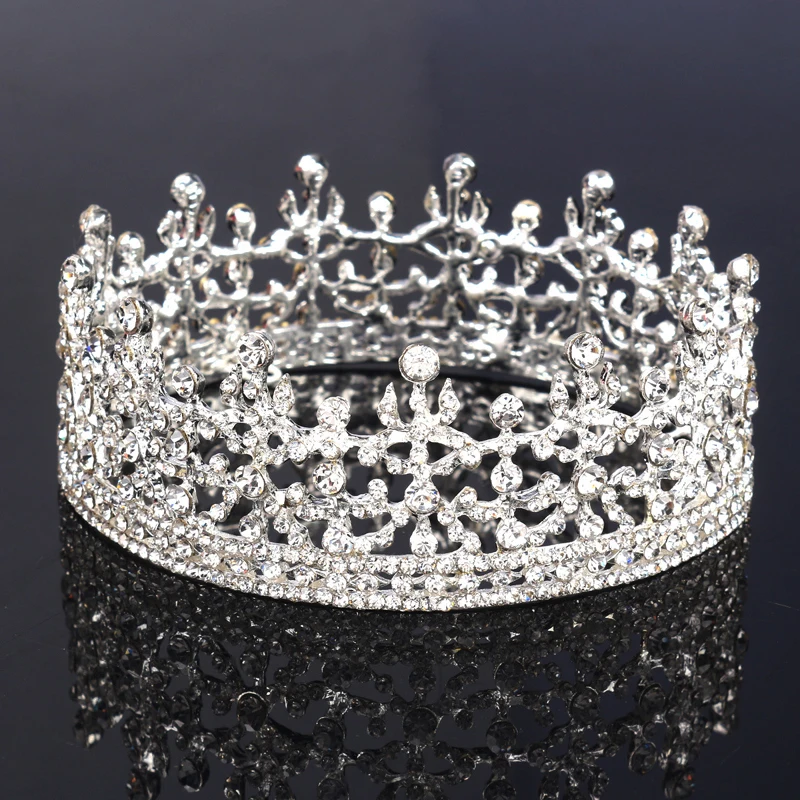 Download Silver Color Full Circle King Queen Tiara Crystal Round Imperial Medieval Crown Wedding Bridal ...