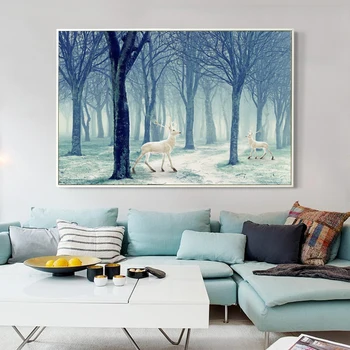 

Fairy Tale Forest White Deer A4 A3 A2 Canvas Art Painting Print Poster Picture Wall Living Room Sofa Home Decoration Murals