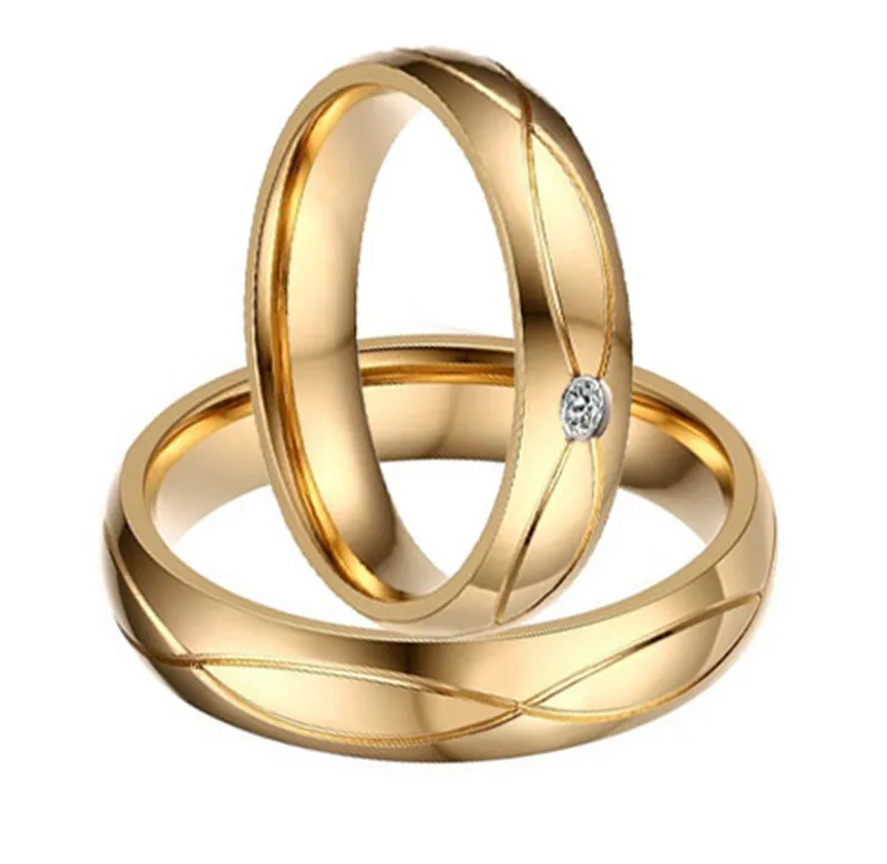 

1 Pair Gold Color Custom Alliance Stainless Steel Wedding Bands Couples Rings Sets For Him And Her Anillos De Boda Anel Ouro
