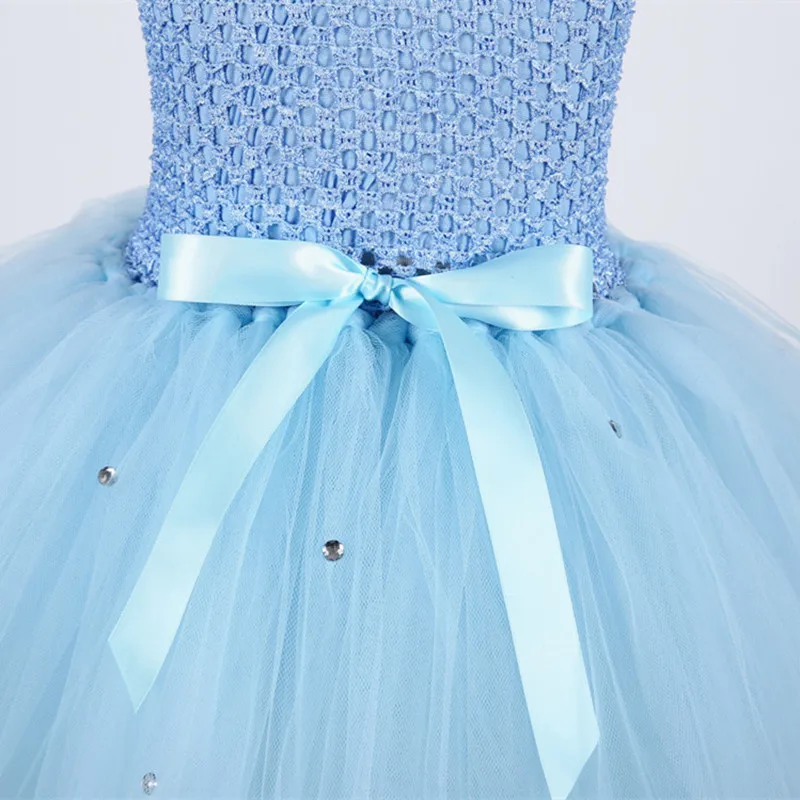 Платье Эльзы для девочек светло-голубое платье принцессы из тюля детское платье-пачка на свадьбу, день рождения для девочек на Хэллоуин, карнавальный костюм Эльзы