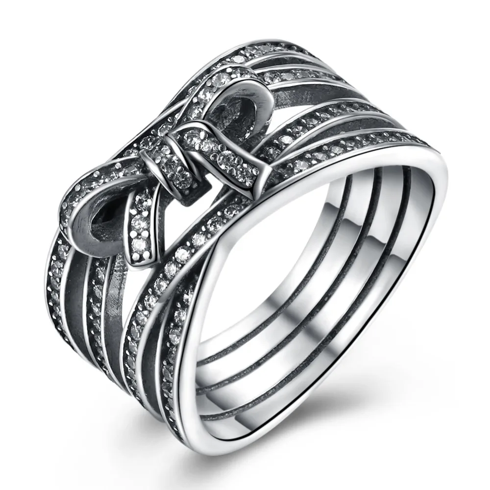

Real Pure 925 Sterling Silver Rings For women wide cross with bow CZ Crystal stone big Vintage rings for women Top fine jewelry