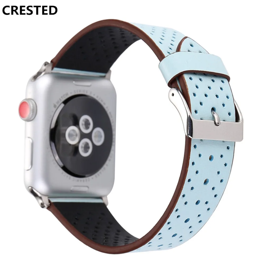 

CRESTED sport Leather strap For Apple watch band 42mm/38mm iwatch series 3/2/1 wrist bands breathable bracelet watchband Belt
