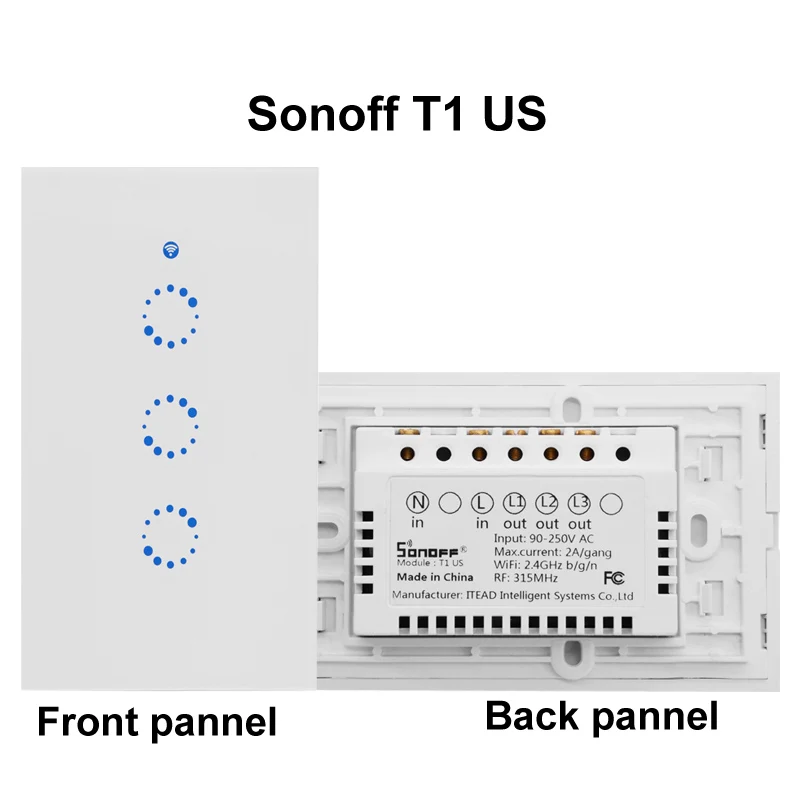 2 шт. sonoff T1 Смарт Wi Fi стену сенсорный выключатель света EU/US/UK 123 Gang touch/WiFi/ rf/App