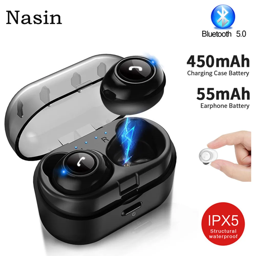 

Nasin TWS Bluetooth 5.0 Sports Headset Mini Wireless Waterproof earphone Stereo Hands-free Microphone with Charging for xiaomi