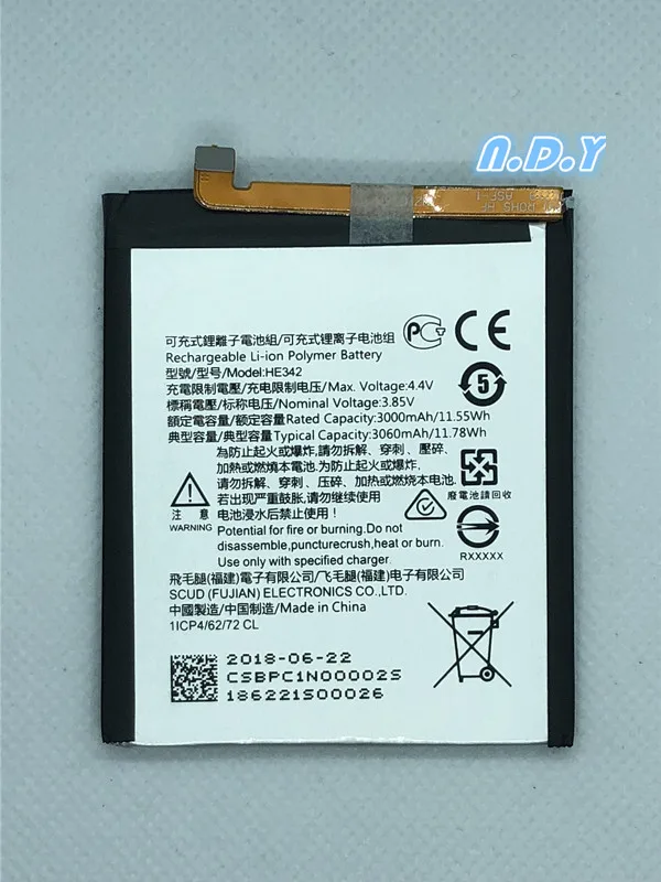 Оригинальный аккумулятор HE342 3060mAh для Nokia X6 2018 6 1 Plus TA 1099 HE 342 Bateria|Аккумуляторы