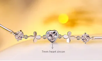 

Qingmos Sterling Silver S925 6 to 8" Trendy Women's Bracelet With Four Leaves Clover Heart CZ Bracelet-bra426 Free Shipping