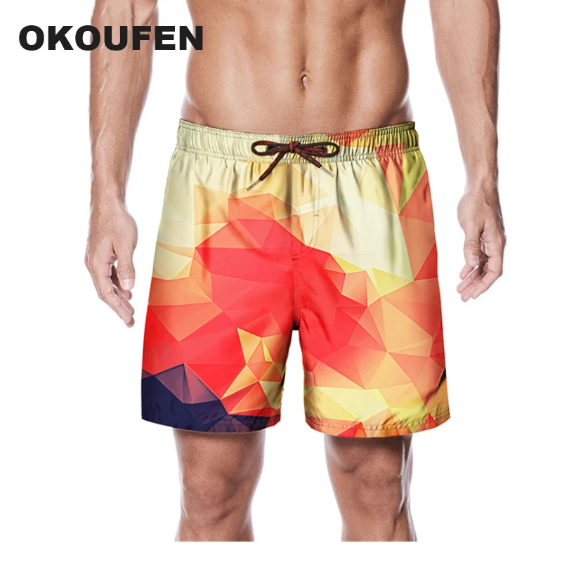 Okoufen Summer Shorts Men Board Shorts 3d Gradient Plaid Men Beach Shorts Men Bermuda Short Quick Dry Silver Mens Boardshorts Latest Fashion Men's Clothing
