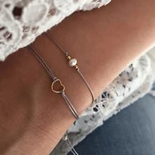 2 шт./компл. ретро сердце любовь бисер кожа многослойный Регулируемый Браслет-манжета Набор Женская мода Одежда Аксессуары