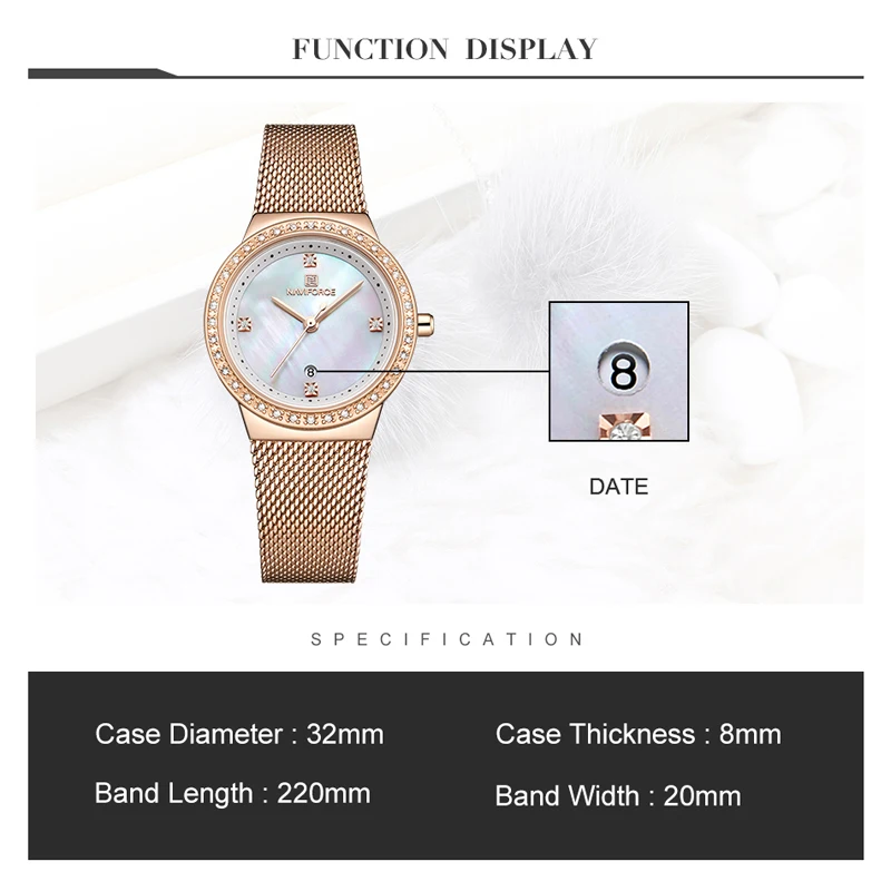 2019 NAVIFORCE New Women Luxury Brand Watch Fashion Rose Gold Quartz Watches Female Clock Casual Ladies 3
