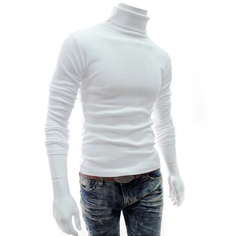 Новая мода Мужская рулон туника с высоким воротником вязаный джемпер Топы Solis удобная мужская рубашка термобелье, топы
