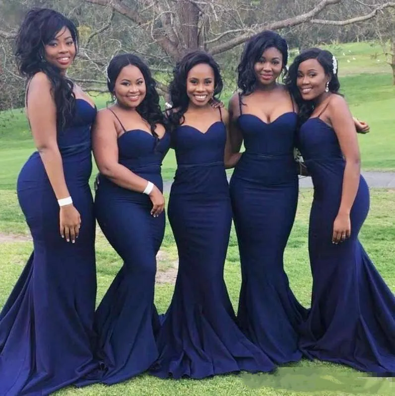 

Sexy Navy Blue Bridesmaid Dresses for Wedding Guest Party Cheap Straps with Sweetheart Neck Plus Size Formal Gowns for African B